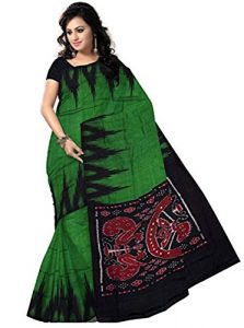 Odisha handloom Women's Sambalpuri Synthetic Saree With Blouse Piece (Green) 