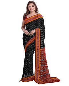 Handloom Saga Sambalpuri Pure Cotton Printed Saree having traditional Ikat Pattern all over Body & Anchal in Multi-colour Combination of 5.5 meters For Women & Ladies. BK-101 