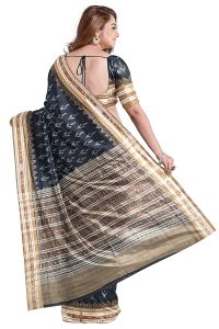 ODISHA HANDLOOM Women's Sambalpuri Cotton Saree with Blouse Piece (bk bw bb, Black) 