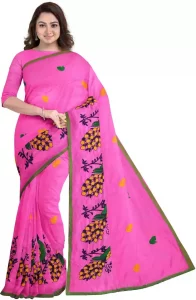 Printed Sambalpuri Pure Cotton Saree  (Pink)