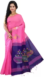 Embroidered, Hand Painted, Woven, Embellished, Self Design Sambalpuri Handloom Cotton Blend, Cotton Silk Saree  (Pink, Blue)