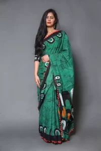 FabArea Printed Sambalpuri Cotton Blend Saree  (Green)