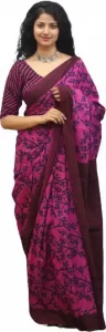 Kiaaron Printed Sambalpuri Pure Cotton Saree  (Purple)