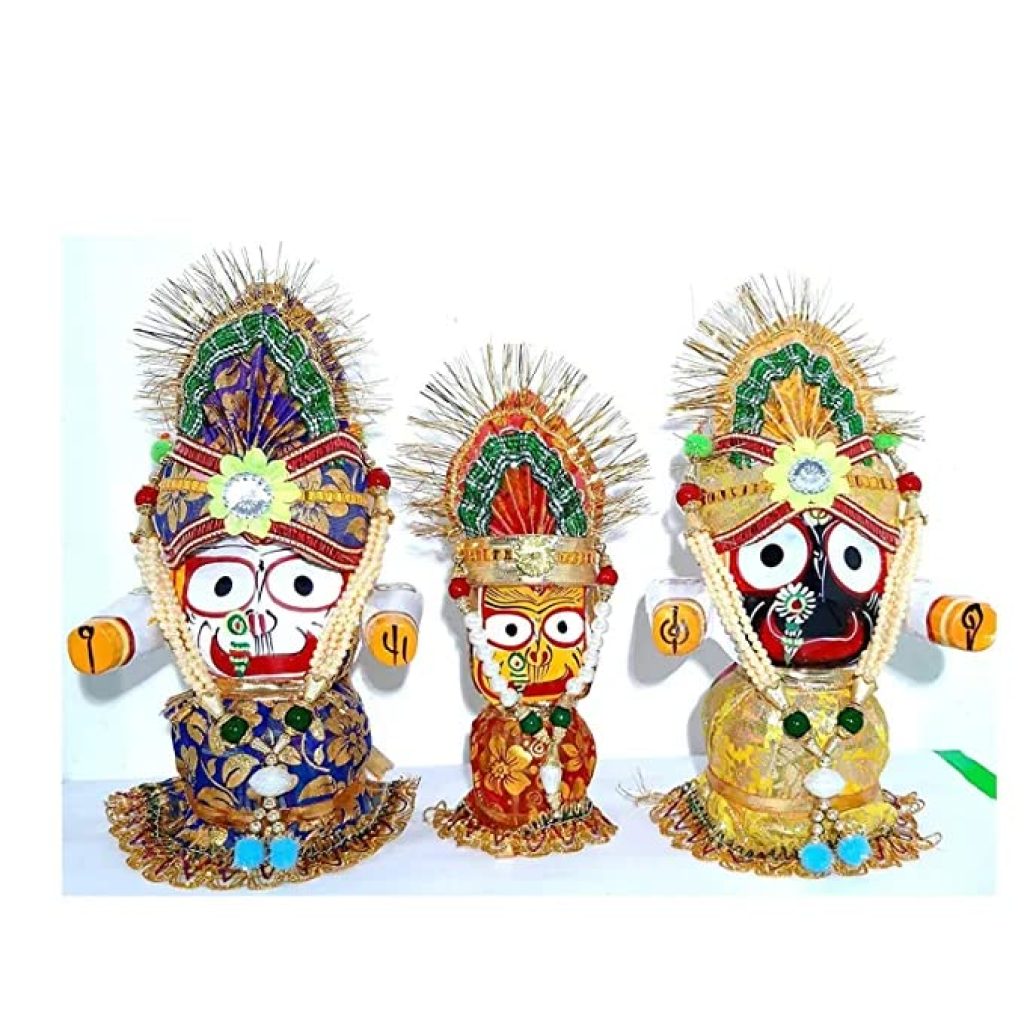 Loyal Kart Lord of Idol Jagannath Swami Balaram Swami Maa Subhadra Pure Wooden Handicraft Idol (Size - 6Inch, Multicolor)