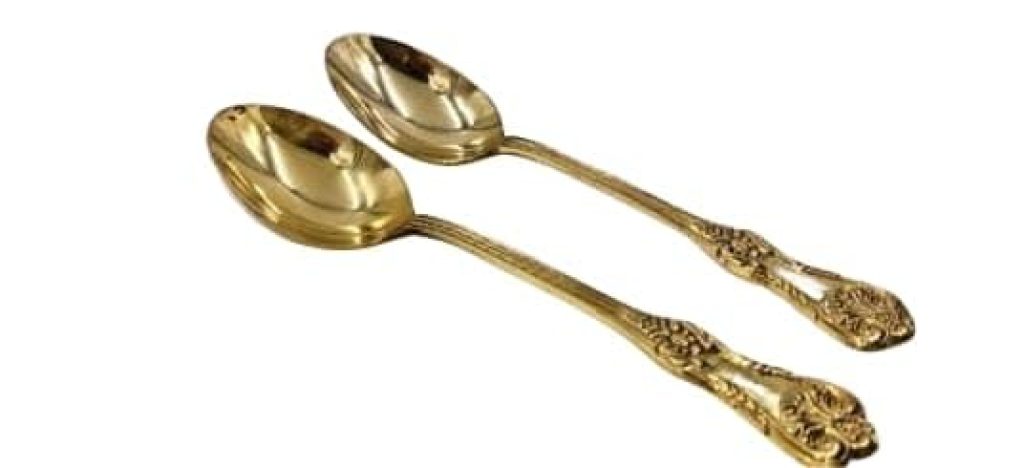  BONA FIDE - Unit of signature metal exports Brass Spoon Set of 2 Etching Design Tableware Home Hotel,7 inch Long,Brass Table Spoon 