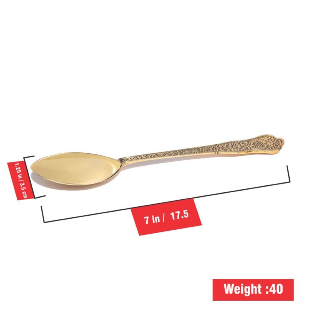 Pure Source India Brass Spoon Set for Serving, Kitchen, Tableware, Restaurant, Hotel etc 7 inch (Gold) (4PCS)