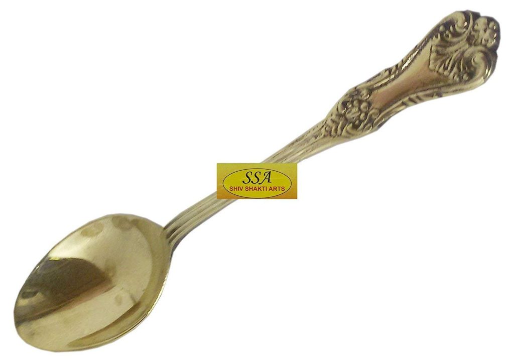 SHIV SHAKTI ARTS Handmade Pure Brass Designer Spoons Length for Diwali Gift -7 inch, Diwali Gifting Item::Set of 6